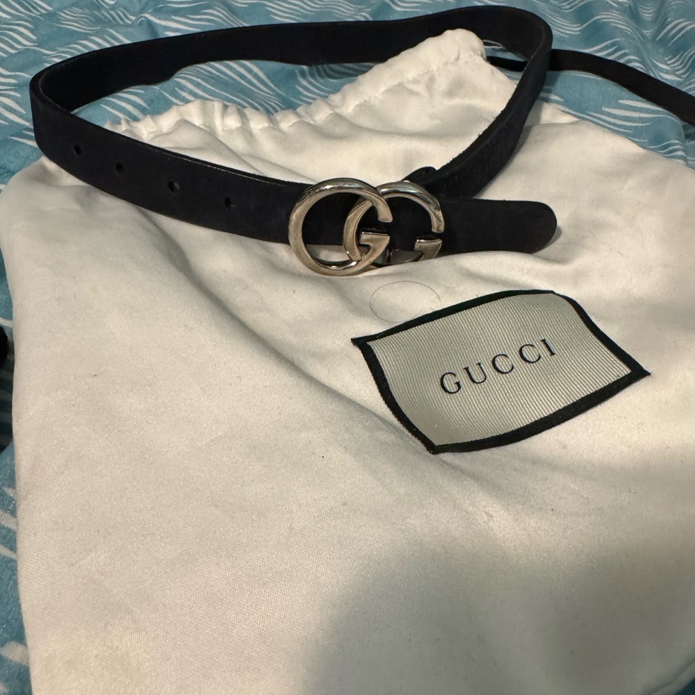 Kids Gucci Black Belt with Silver GG Buckle